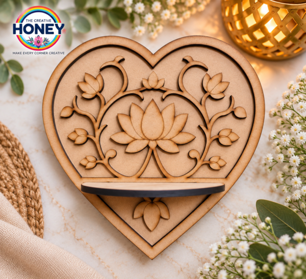 Heart Shape Lotus Floral Tealight Holder Premark – 8 Inch MDF Design