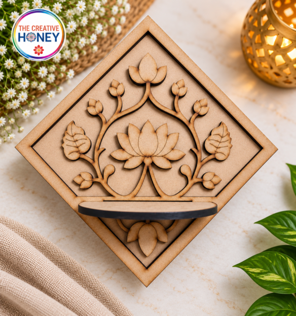Diamond Shape Lotus Floral Tealight Holder Premark – 8 Inch MDF Design